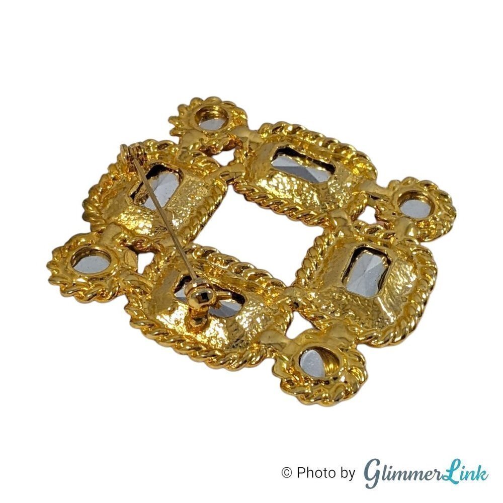 Contemporary Multicolor Rhinestone Open Square Gold Tone Brooch - Picture 5 of 6